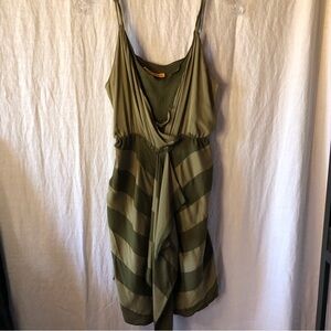 Alice and Olivia olive green silk tank dress scarf hemline XS